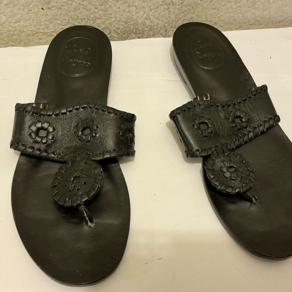 Jack Rogers Black Leather Sandals 6.5 M
